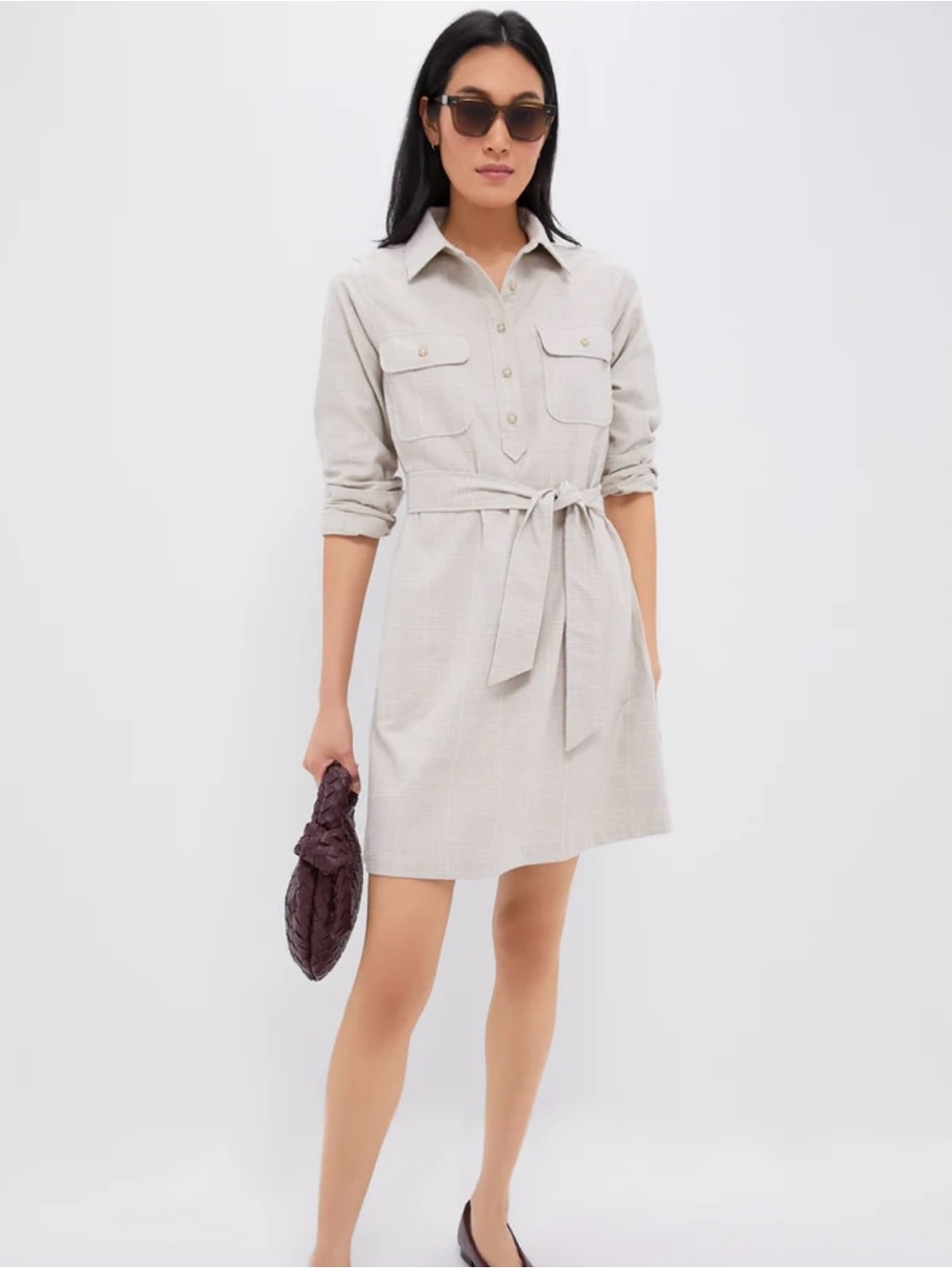 NWT Tuckernuck Plaid Shirt Dress 100% Cotton Belted Mini Dress Size XS